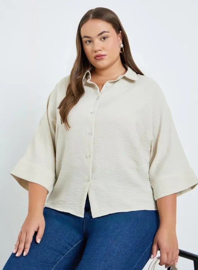 Plus Size Collared Shirt Off White – image 5