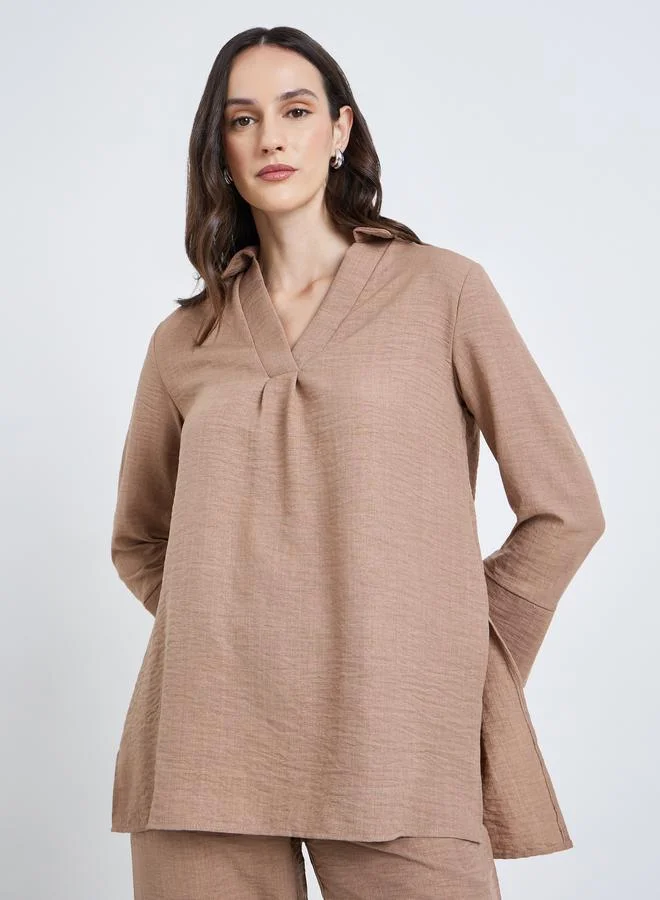 Women's 3/4-Sleeve Longline Shirt Beige