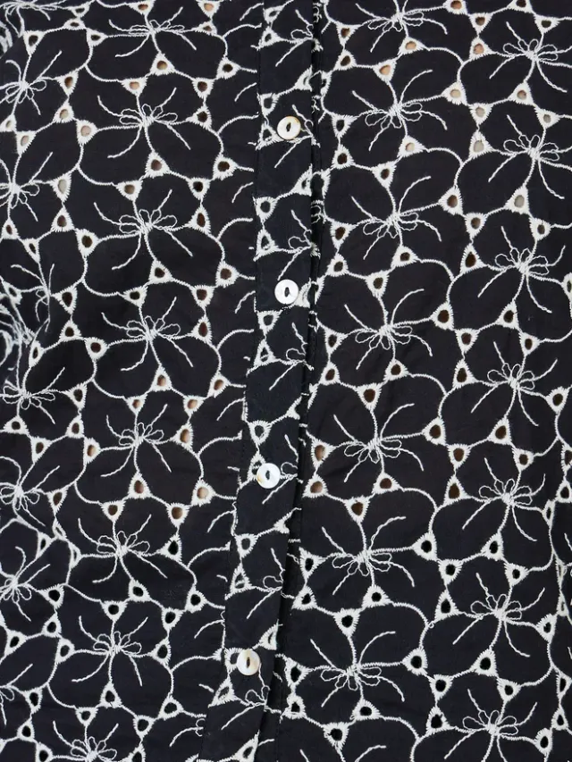Plus Size Embroidered Eyelet 3/4 Sleeve Shirt Black – image 3
