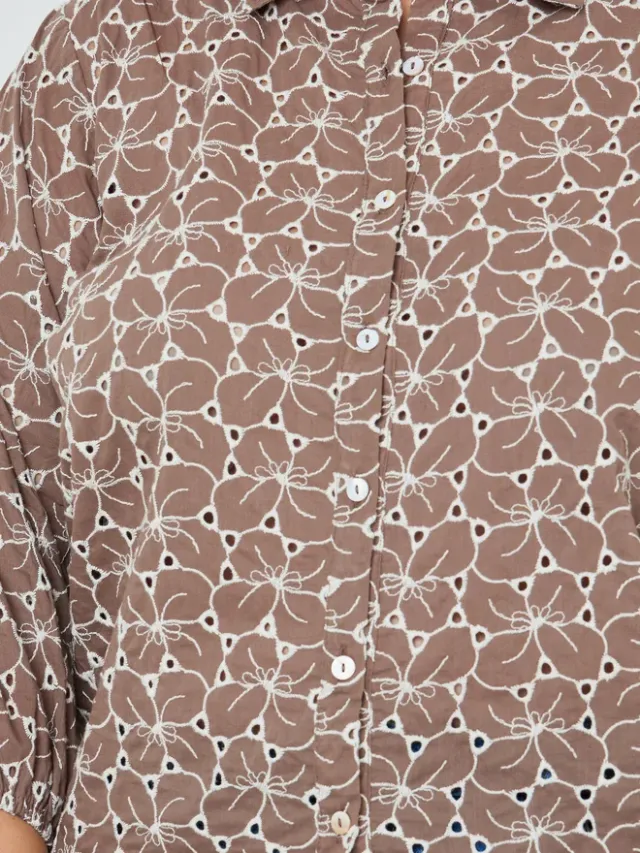 Plus Size Embroidered Eyelet 3/4 Sleeve Shirt Black – image 3
