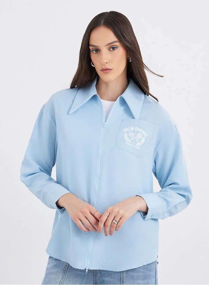 Oversized Balloon Sleeve Shirt Blue