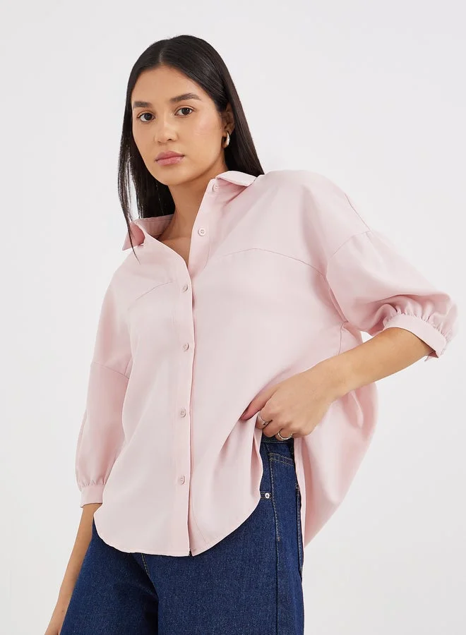 Oversized Balloon Sleeve Shirt Blue