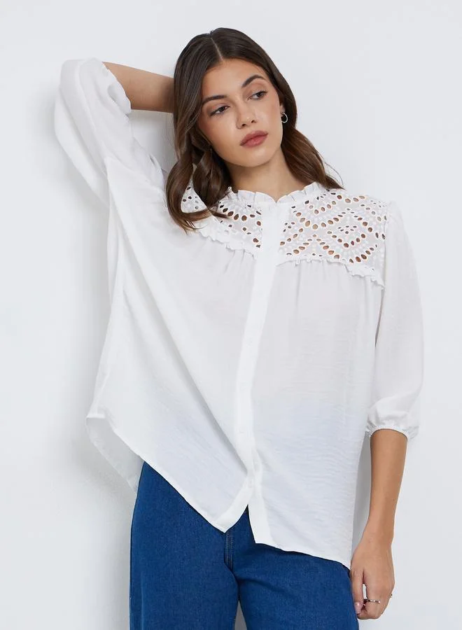 Solid Burnout Oversized Shirt, White