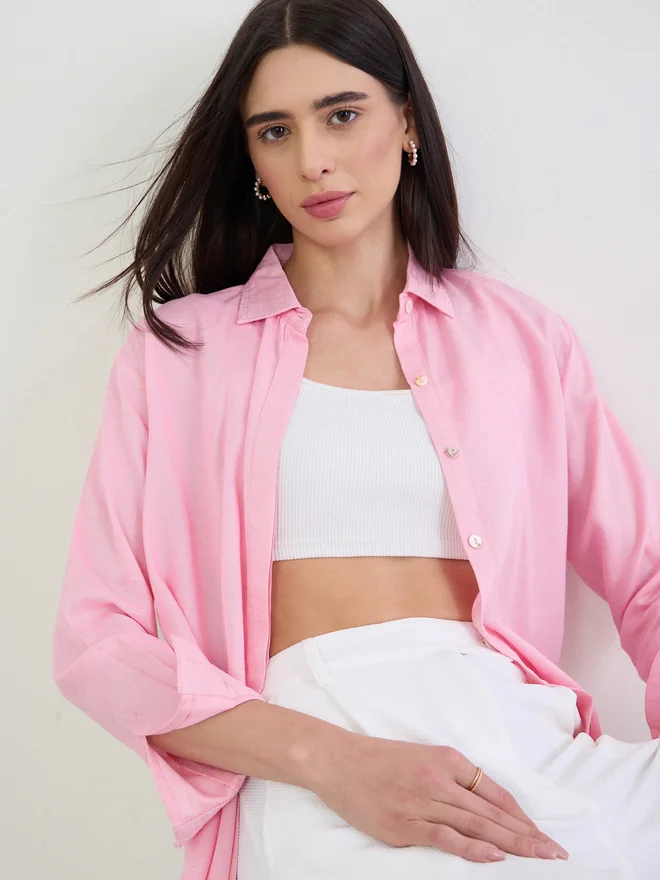 Oversized Balloon Sleeve Shirt Pink