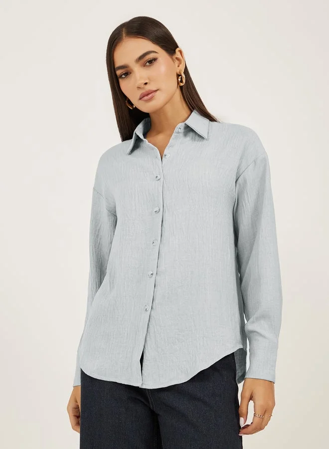 Solid Buttoned Spread Collar Shirt Brown