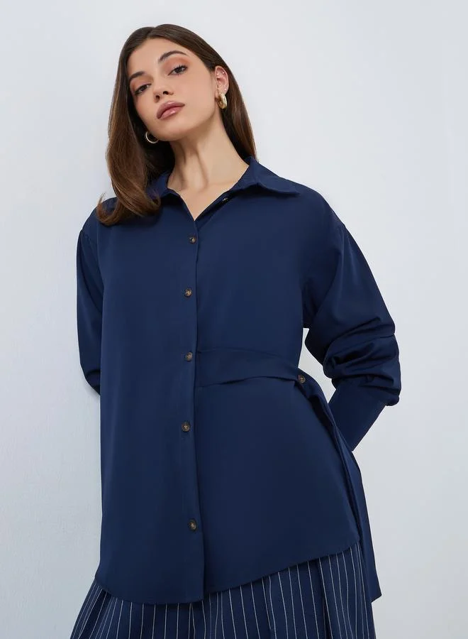 Solid Buttoned Spread Collar Shirt Brown