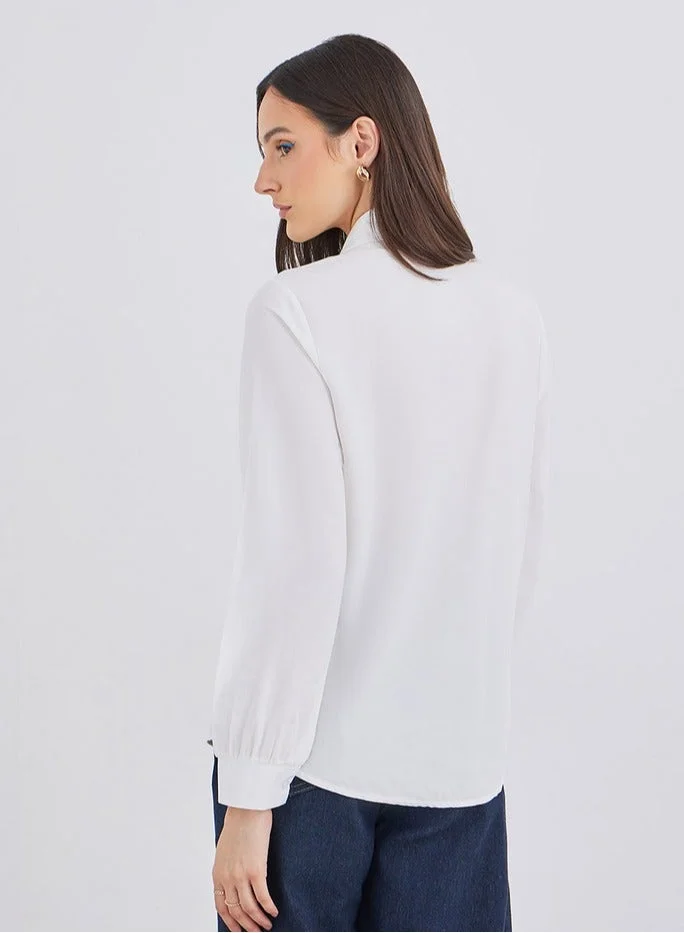 Pinstripe 3/4 Sleeve Shirt with Drawstring Waist Navy Blue