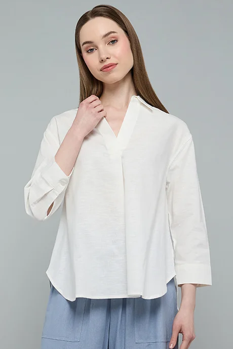 Solid 3/4 Sleeve Shirt Cream