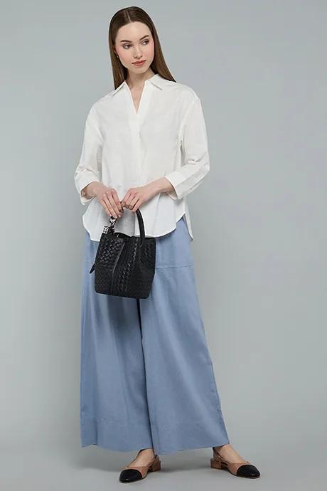 Solid Shirt with Classic Collar and 3/4 Sleeves