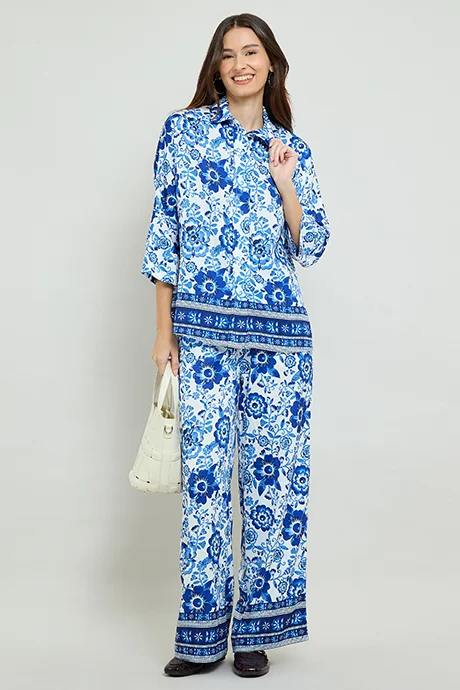 Floral Print Shirt with Classic Collar and 3/4 Sleeves