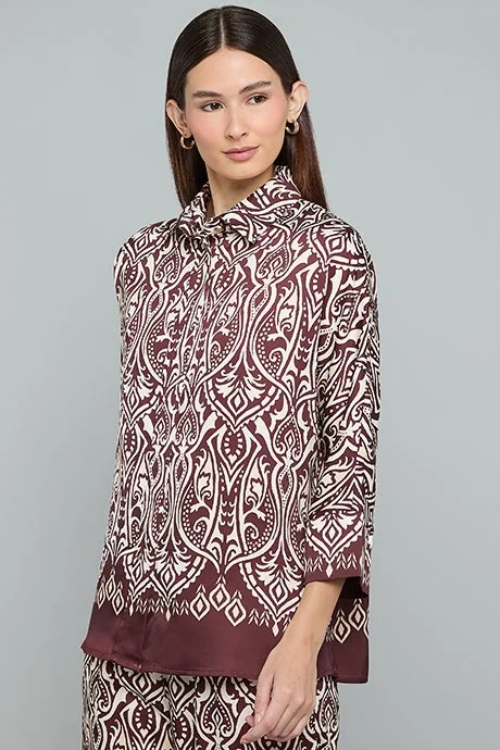 Patterned Shirt with Classic Collar and 3/4 Sleeves