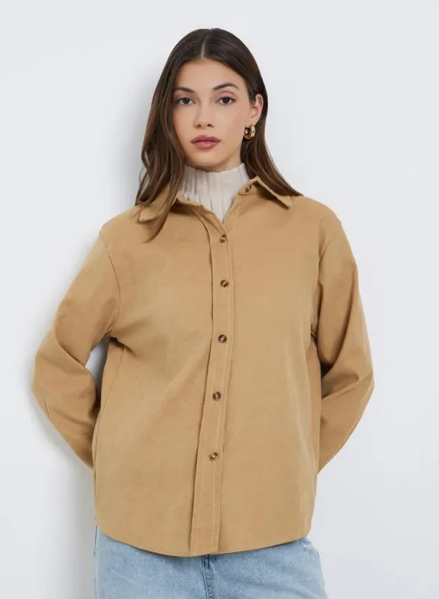 Oversized 3/4 Sleeve Shirt Tan