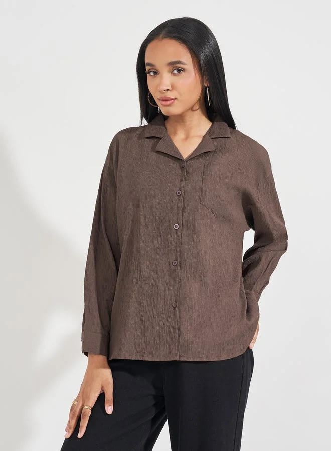 Oversized 3/4 Sleeve Shirt Tan
