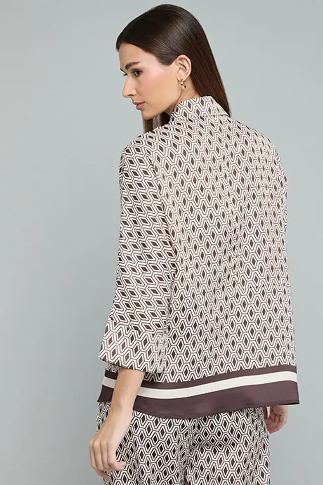 Patterned 3/4 Sleeve Shirt Brown – image 5