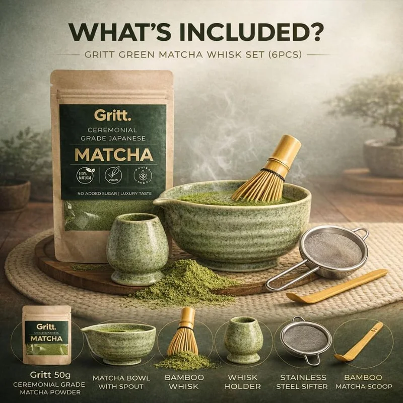 Gritt Green Matcha Whisk Set – Japanese Matcha Tea Set (6 pieces)