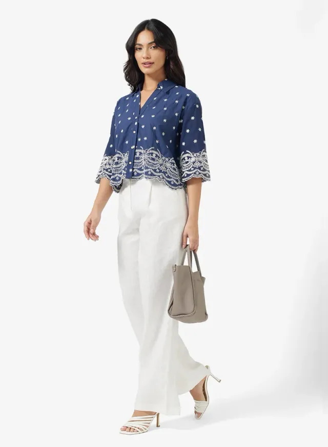 Scallop Hem Embroidered Shirt blue – image 4