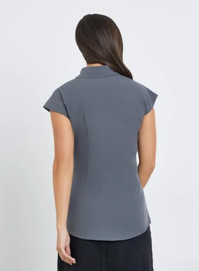 Collared 3/4 Sleeve Shirt with Belt Blue – image 4