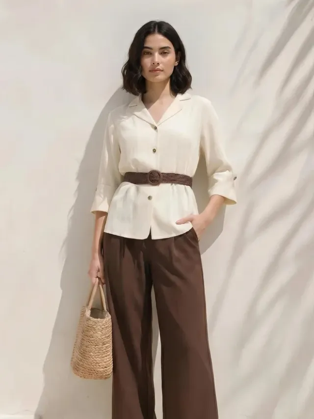Collared 3/4 Sleeve Shirt with Belt Blue – image 5
