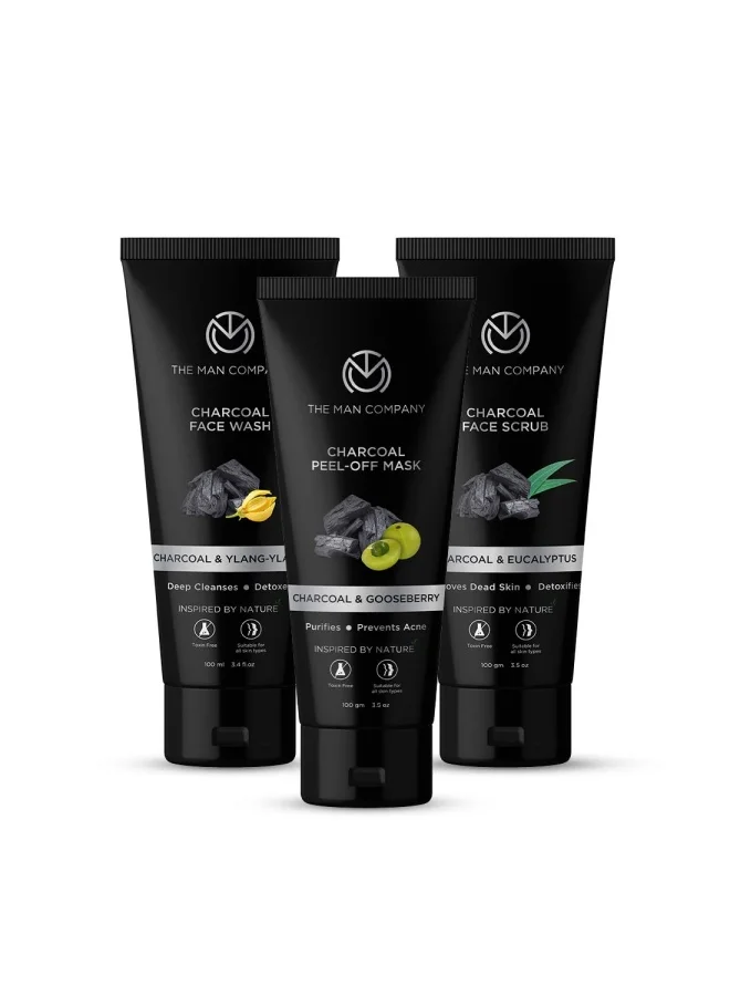 The Man Company Charcoal Face Cleanser Kit - Pack of 3 Charcoal Black / Multicolor