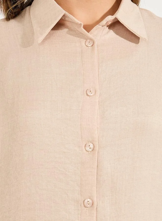 Open Collar Oversized Shirt Sand Beige