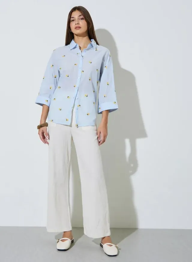 Floral Embroidered Shirt Light Blue – image 2