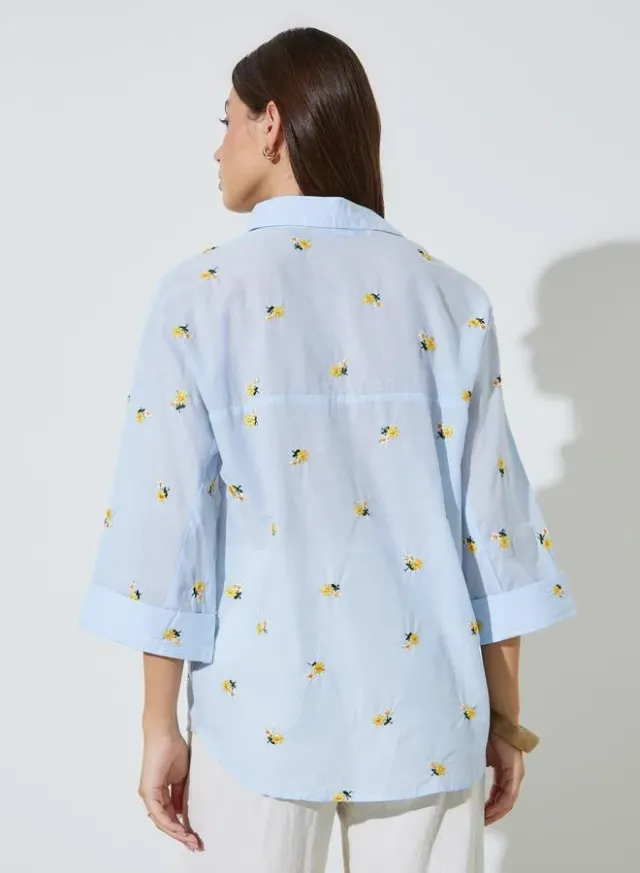 Floral Embroidered Shirt Light Blue – image 4