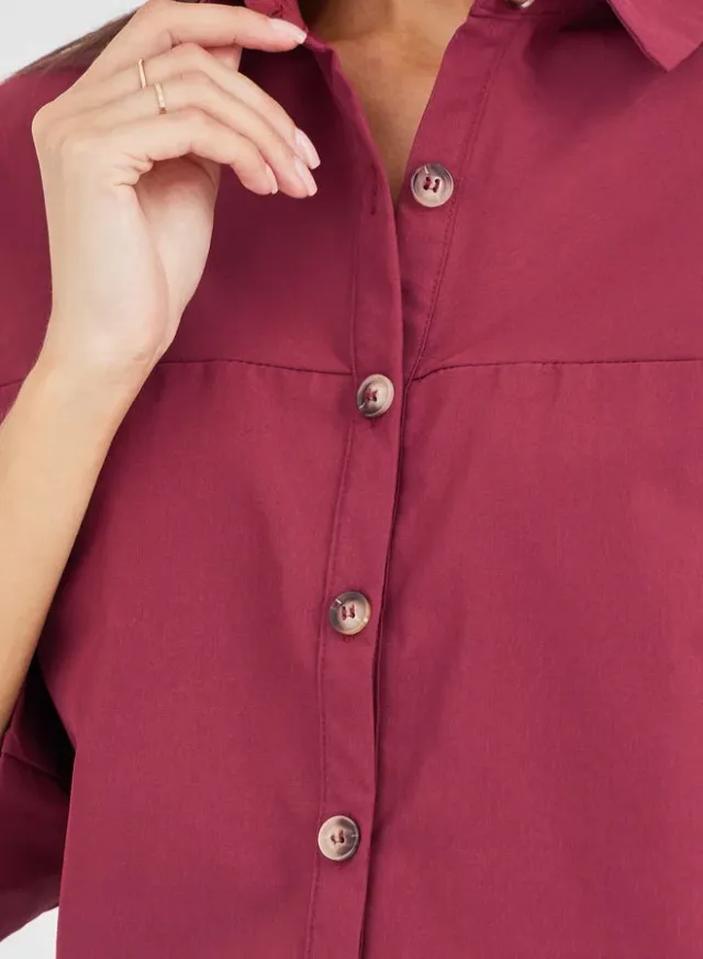 Boxy Fit Buttoned Spread Collar Crop Shirt Red – image 3