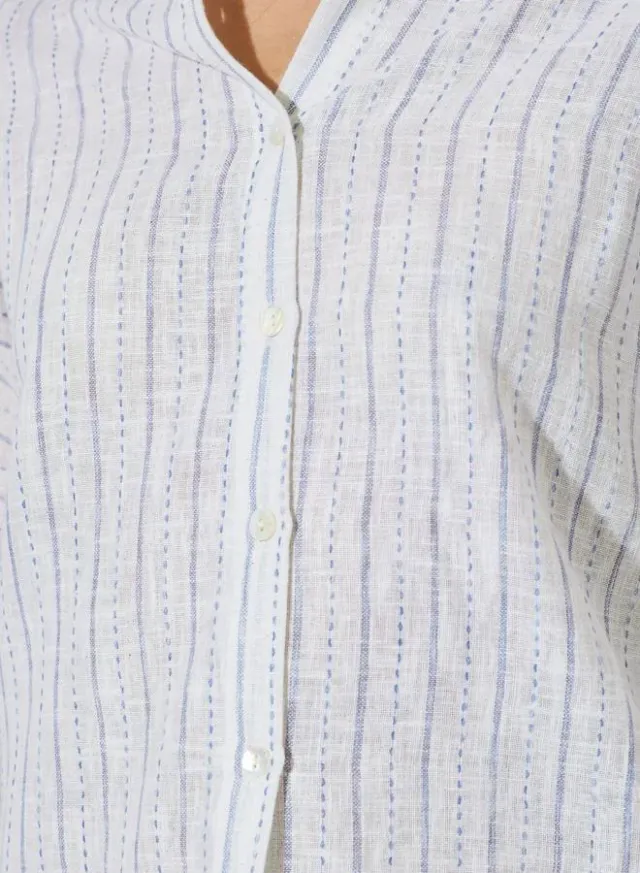 3/4 Sleeve Striped Cotton Shirt Blue – image 3