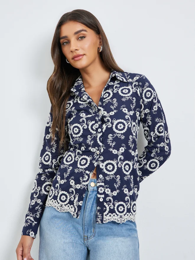 Styli Embroidered Relaxed Fit Shirt blue