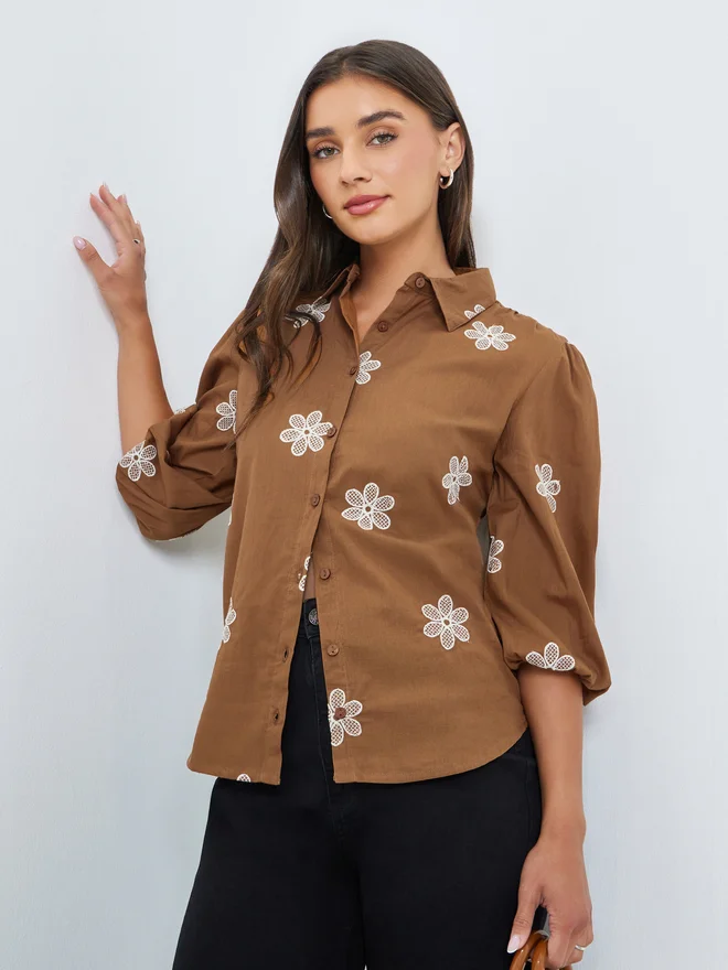 Styli Embroidered Relaxed Fit Shirt blue