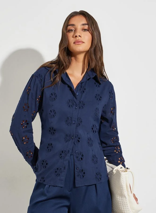 Styli Embroidered Relaxed Fit Shirt blue