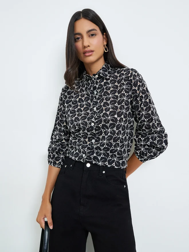 Styli Embroidered Relaxed Fit Shirt blue