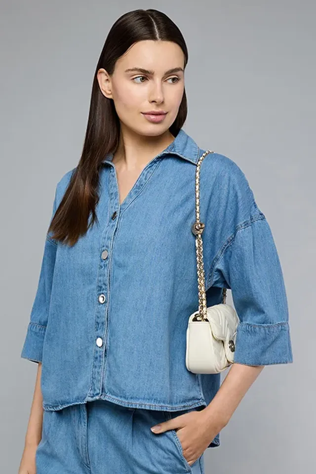 Washed Denim Shirt 3/4 Sleeve Blue – image 3