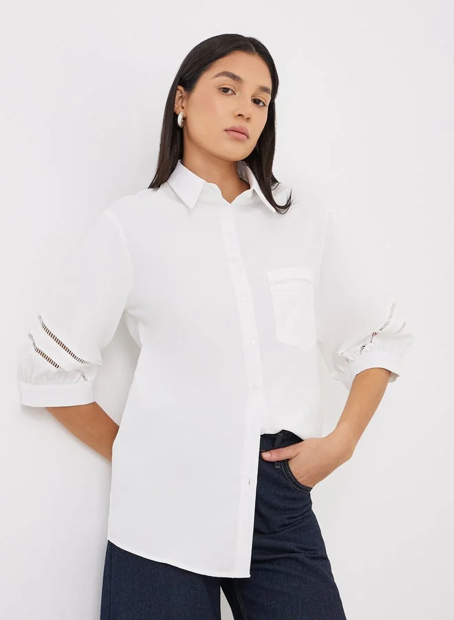 Women Cut-Out Sleeve Longline Shirt White