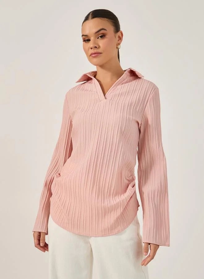 Spread Collar Long Sleeve Shirt Dusty Rose