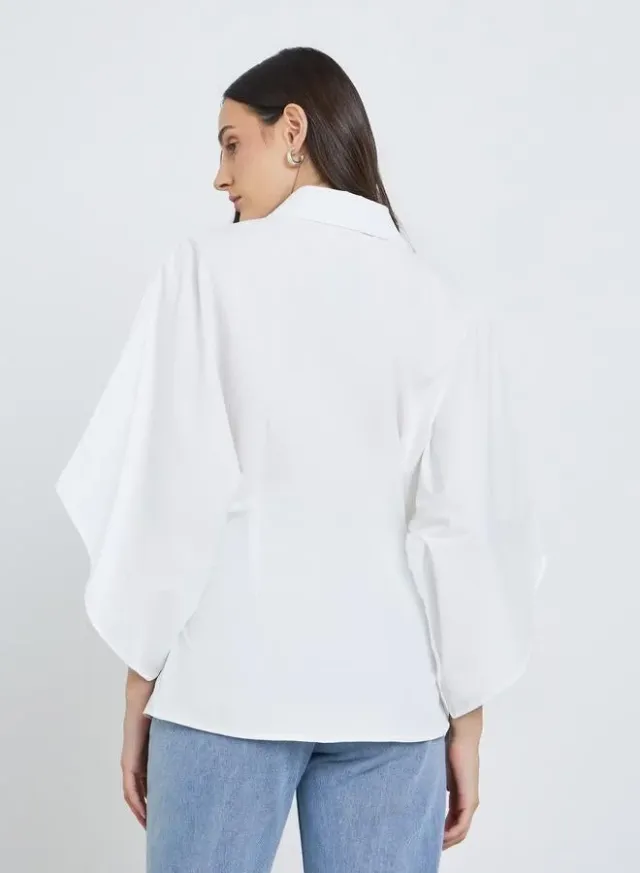 Solid Kimono Sleeve Buttoned Shirt White – image 4