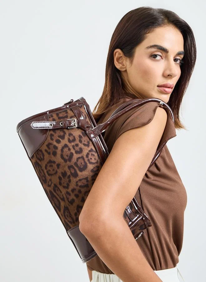 Leopard Print Shoulder Bag Brown
