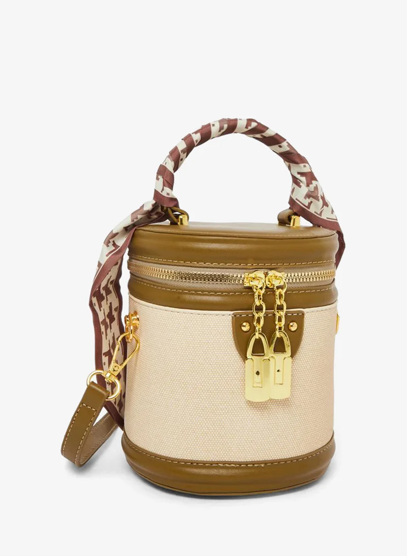 Barrel Bucket Bag Scarf Detail Beige