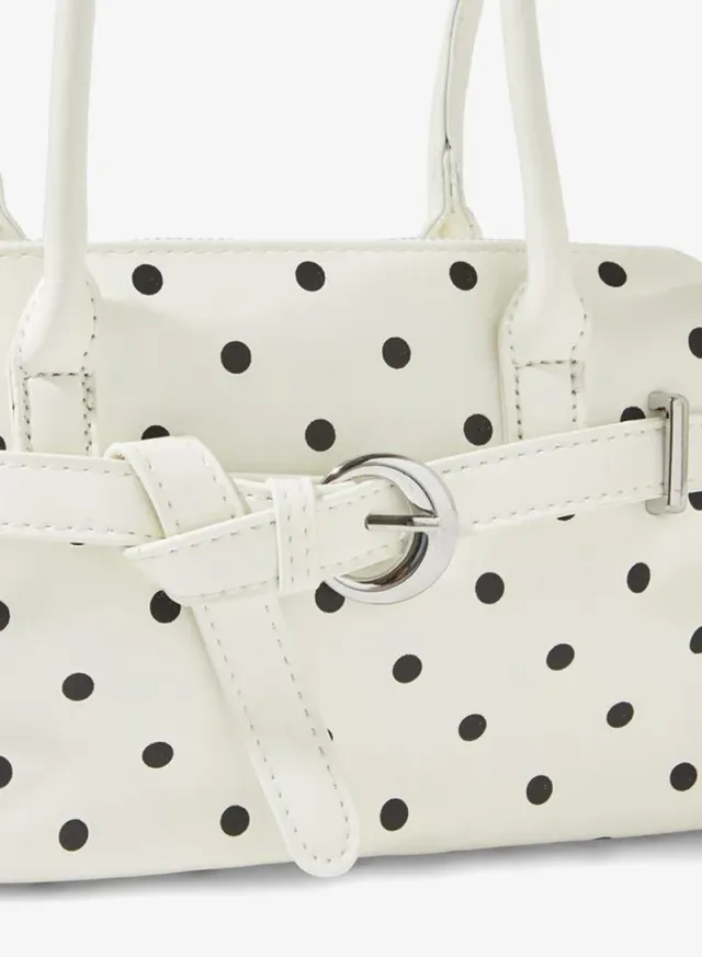 Polka Dot Shoulder Bag with Buckle Detail White – image 4
