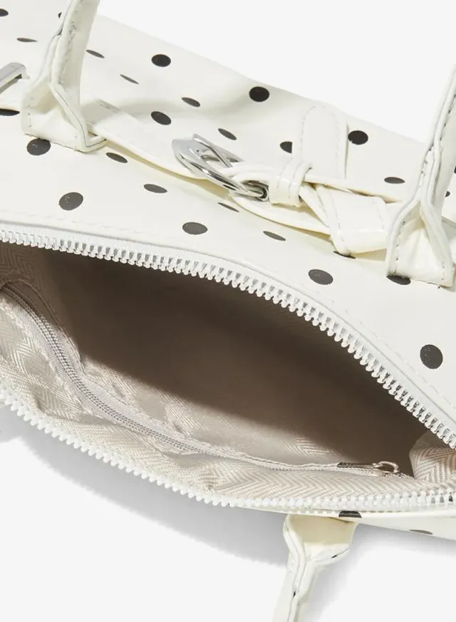 Polka Dot Shoulder Bag with Buckle Detail White – image 5