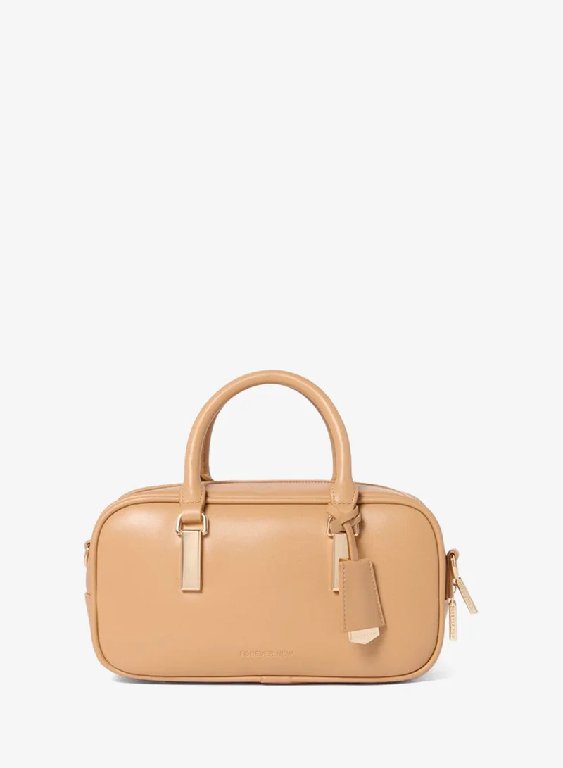 TERRI Metal Trim Barrel Bag TAN
