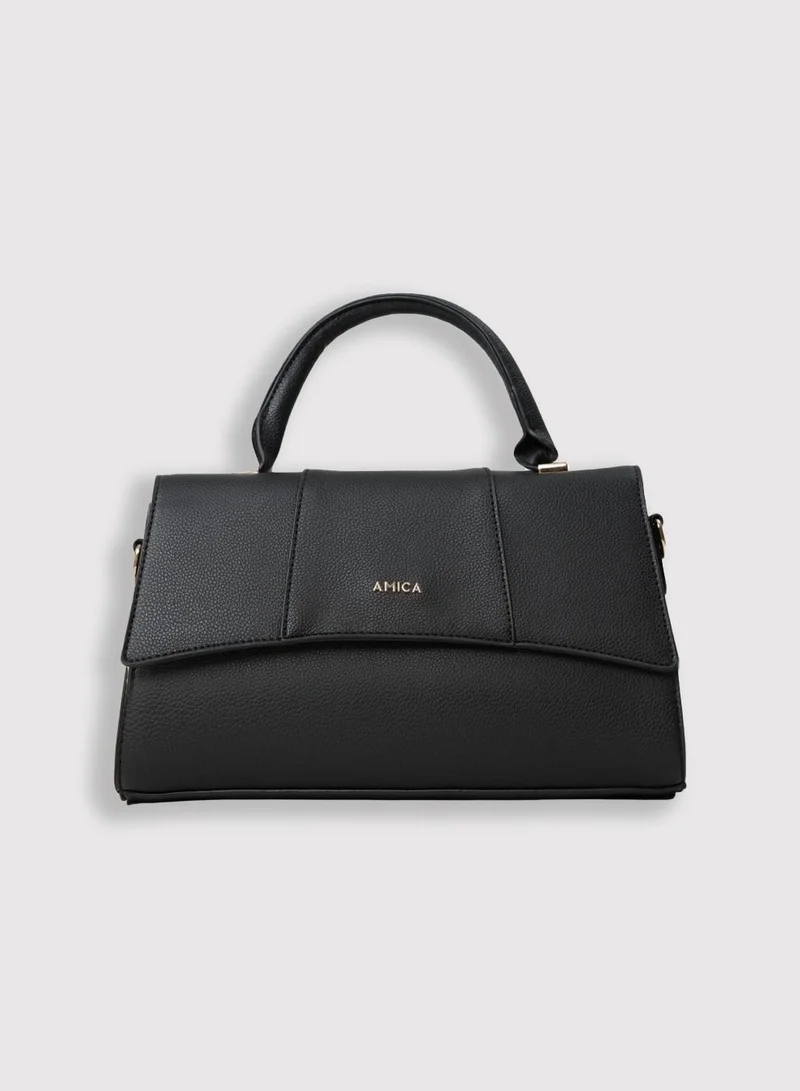 Solana Hourglass Top Handle Mini Crossbody Bag Black