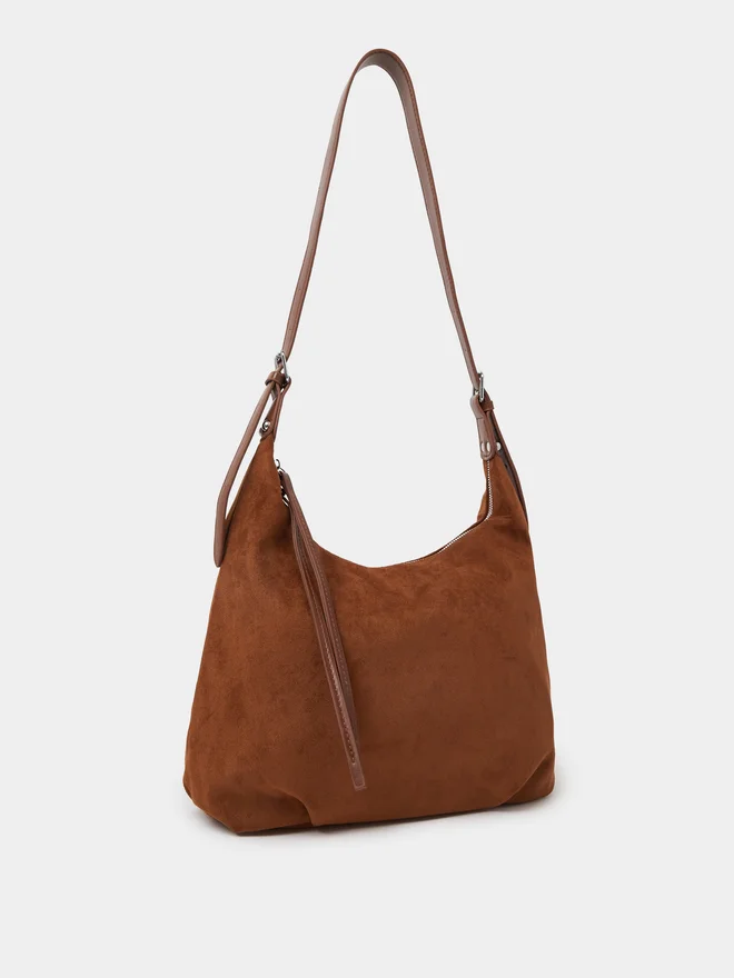 Hobo Bag Tassel Trim Brown