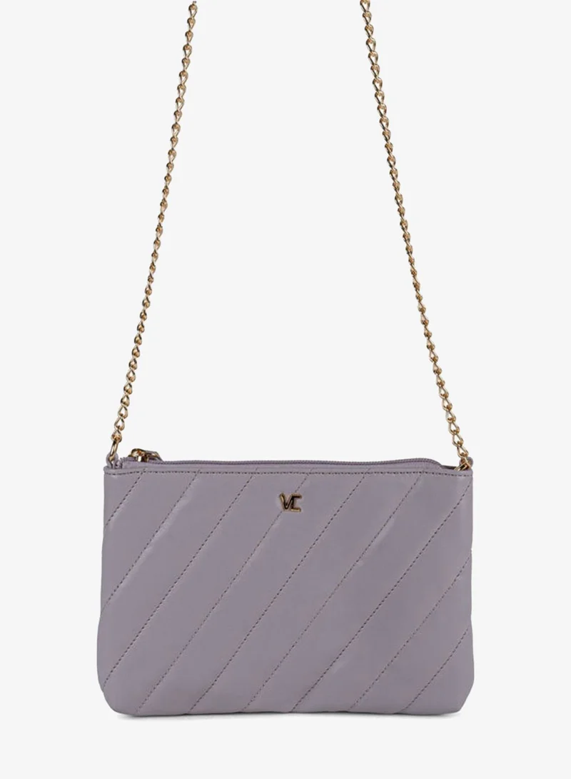 Women Quilted Shoulder Bag Chain Detail Purple