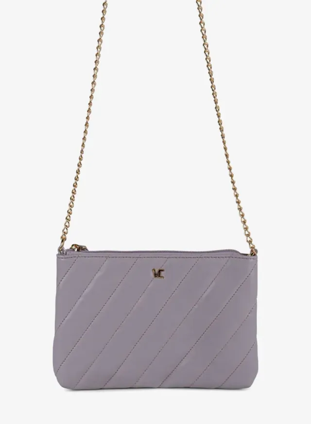 Women Quilted Shoulder Bag Chain Detail Purple