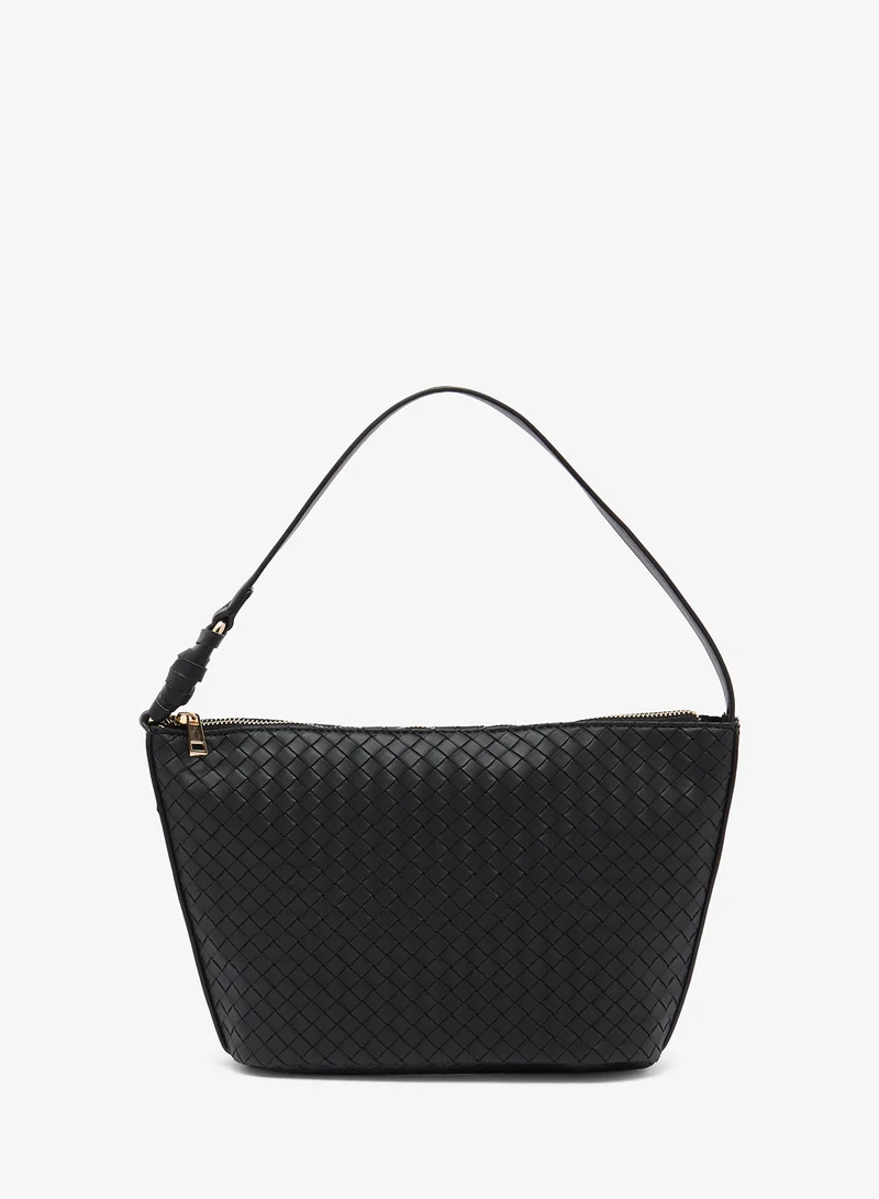 Large Woven Shoulder Bag BLACK