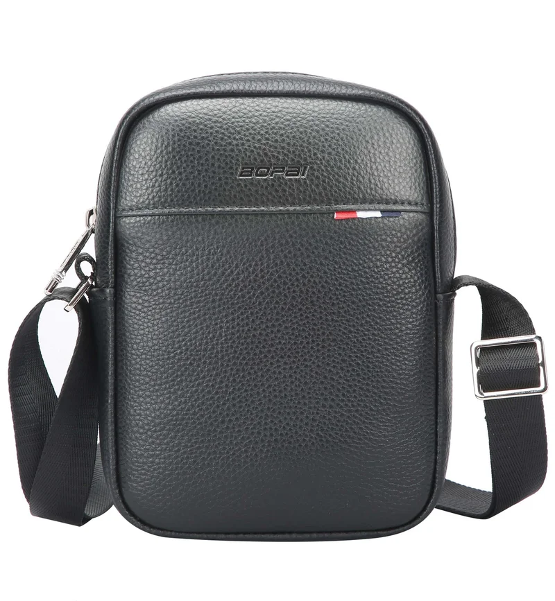 Unisex Premium Side Sling Bag Water Resistant Synthetic Leather Crossbody Bag for Travel Office Business, BO-SL591, Black