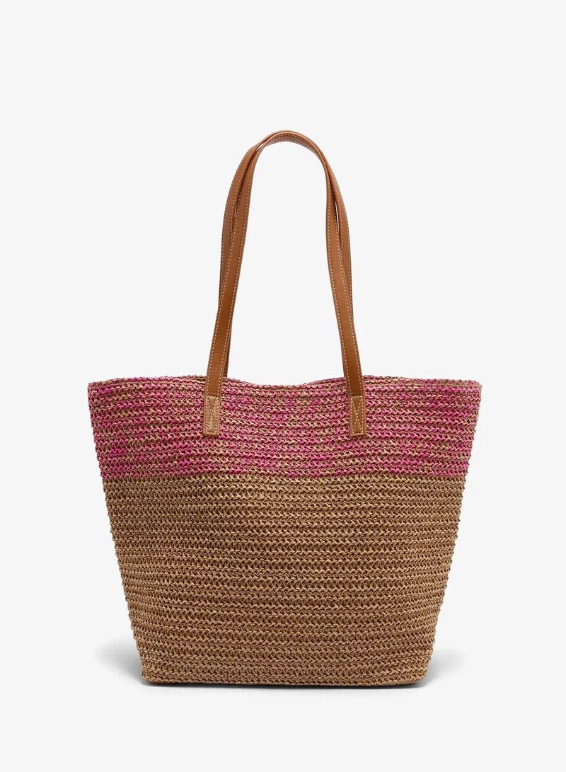 Straw Shopper Bag Brown/Pink