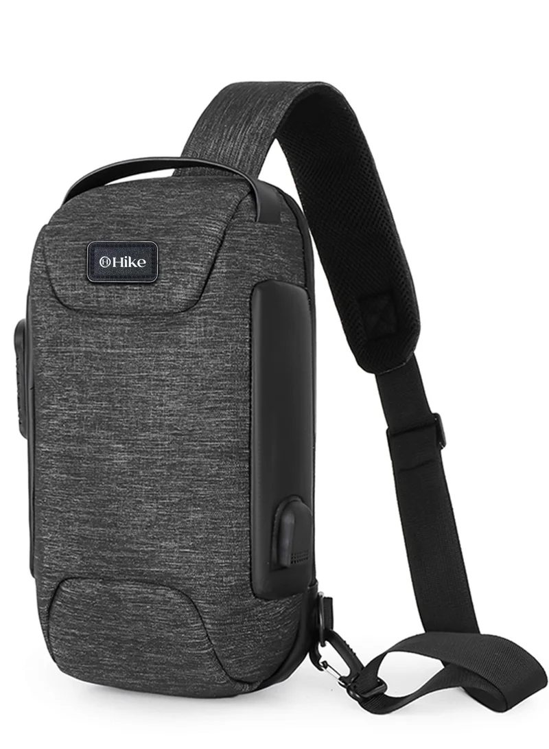 Unisex Anti-Theft Water Resistant Crossbody Bag with USB & Lock grey