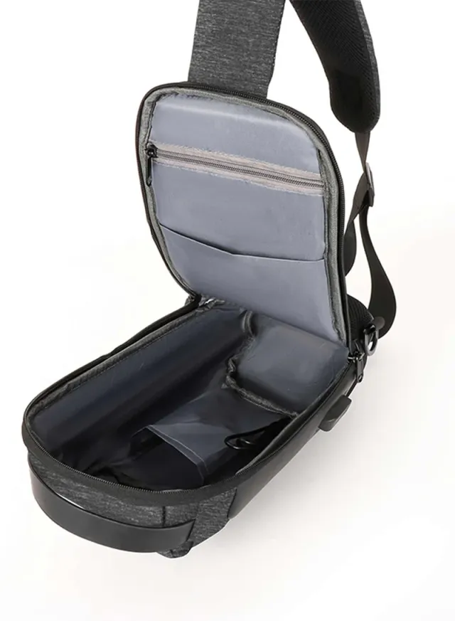 Unisex Anti-Theft Water Resistant Crossbody Bag with USB & Lock grey – image 10